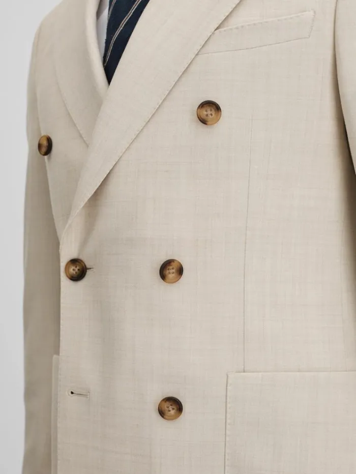 REISS Suits and Tailoring Men Slim Fit Double Breasted Blazer Stone
