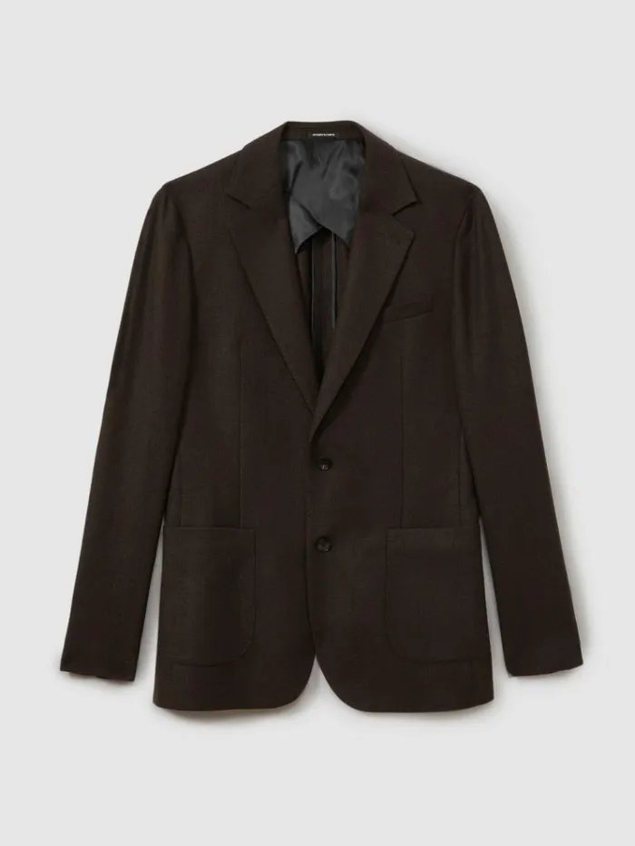 REISS Suits and Tailoring Men Slim Fit Textured Wool Blend Single Breasted Blazer Chocolate Brown