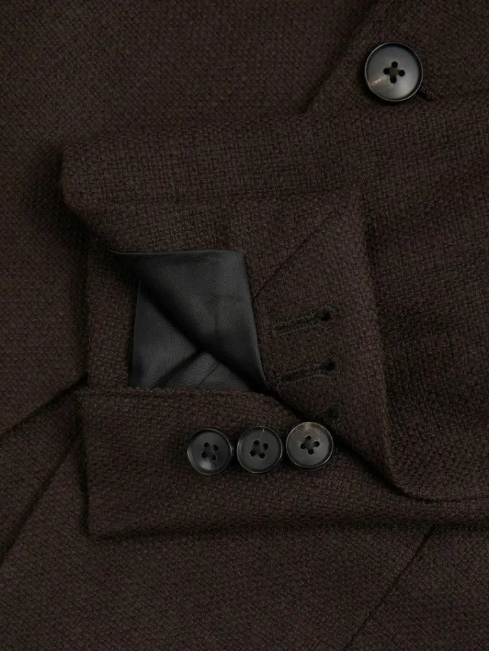 REISS Suits and Tailoring Men Slim Fit Textured Wool Blend Single Breasted Blazer Chocolate Brown