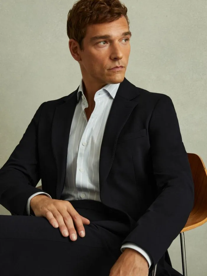 REISS Suits and Tailoring Men Stretch Jersey Single Breasted Blazer Navy