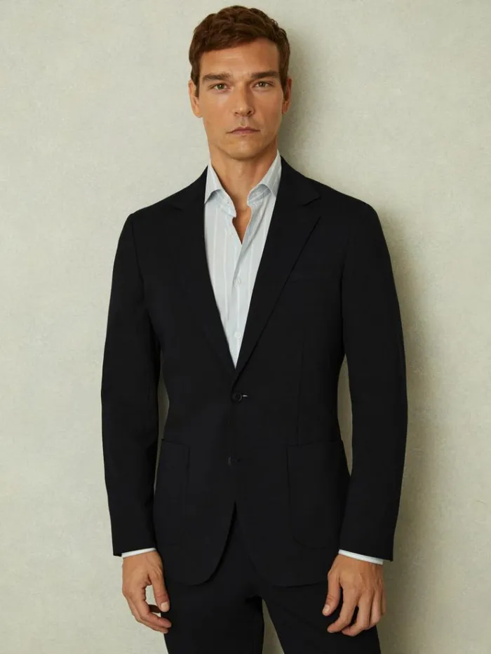 REISS Suits and Tailoring Men Stretch Jersey Single Breasted Blazer Navy