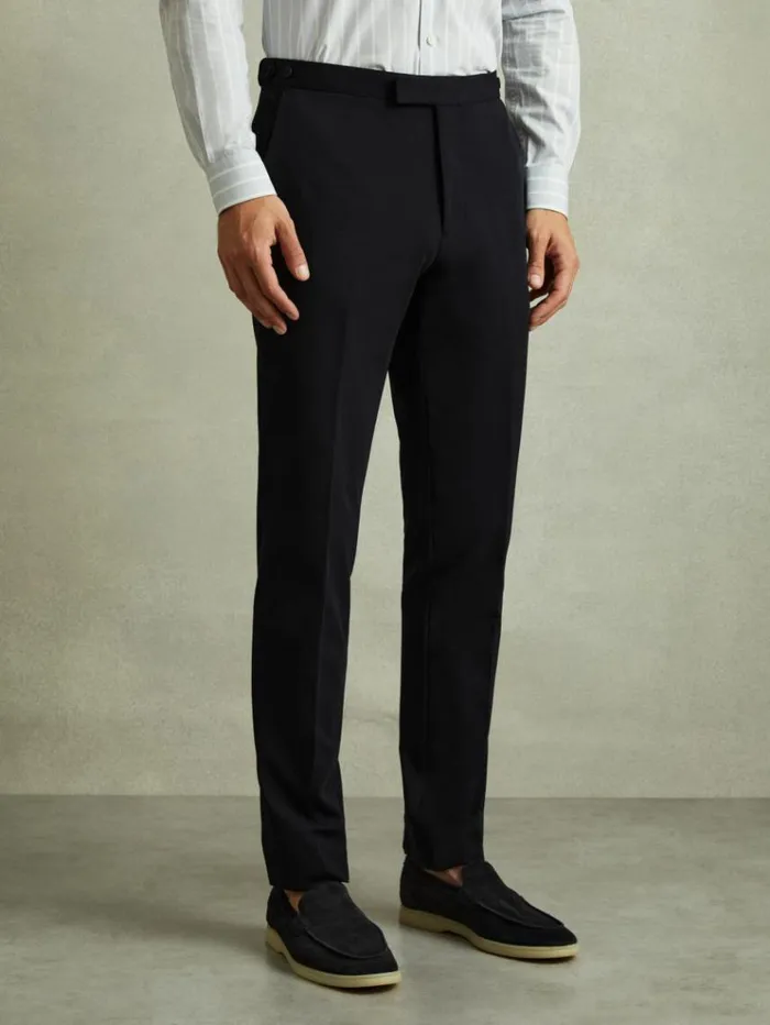 REISS Suits and Tailoring Men StretchJersey Tapered Fit Trousers Navy