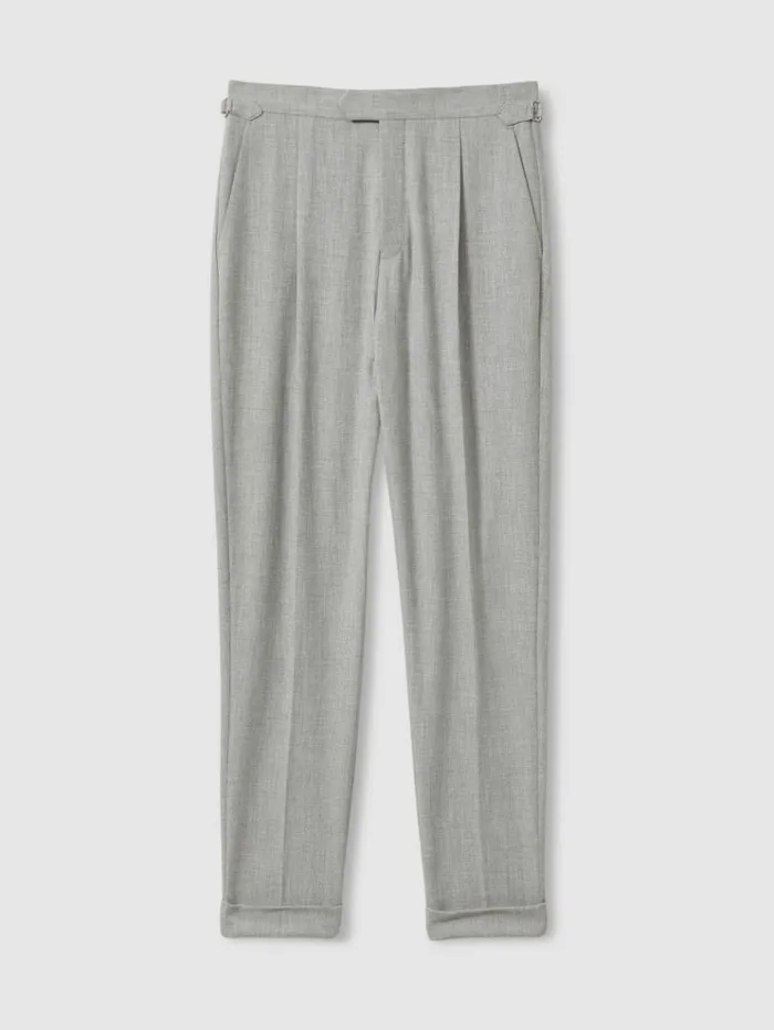 REISS Suits and Tailoring Men Textured Side Adjuster Regular Fit Trousers With TurnUps Grey