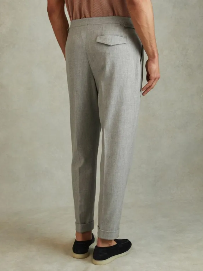 REISS Suits and Tailoring Men Textured Side Adjuster Regular Fit Trousers With TurnUps Grey