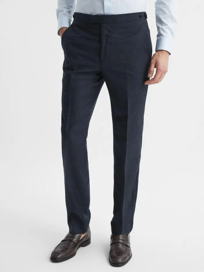 REISS Suits and Tailoring Men Textured Slim Fit Trousers Navy