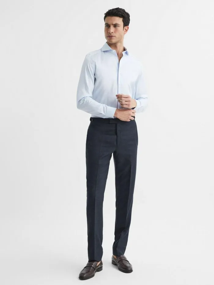 REISS Suits and Tailoring Men Textured Slim Fit Trousers Navy