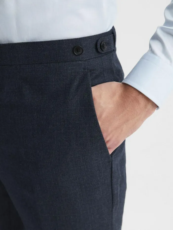 REISS Suits and Tailoring Men Textured Slim Fit Trousers Navy