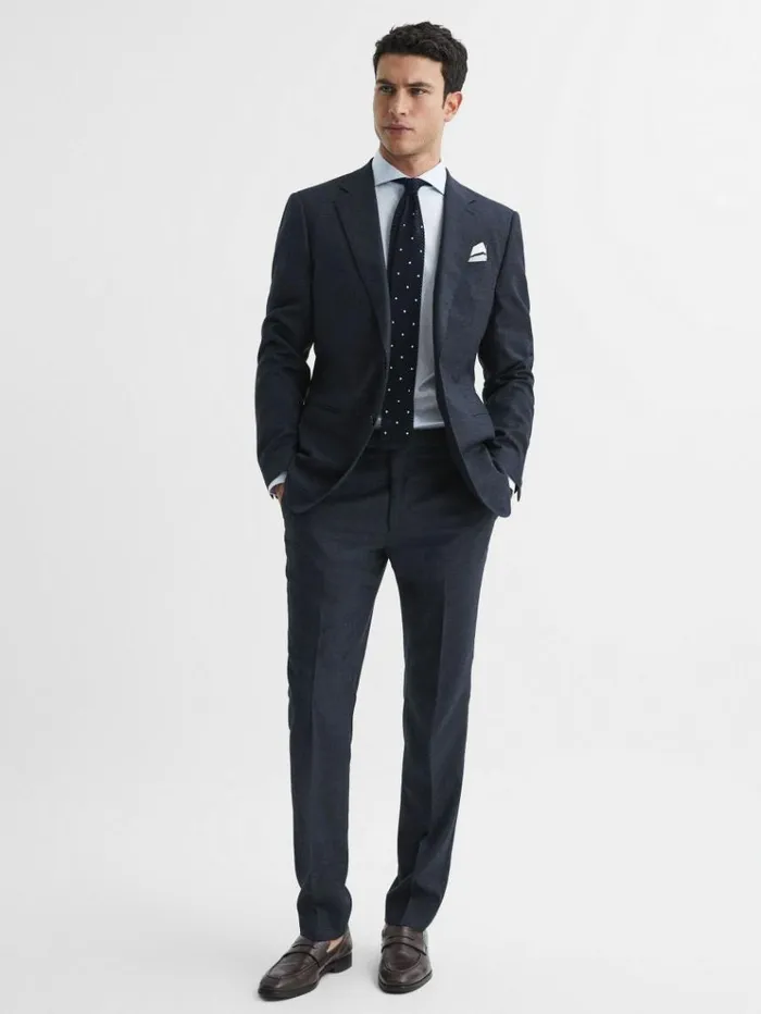 REISS Suits and Tailoring Men Textured Slim Fit Trousers Navy