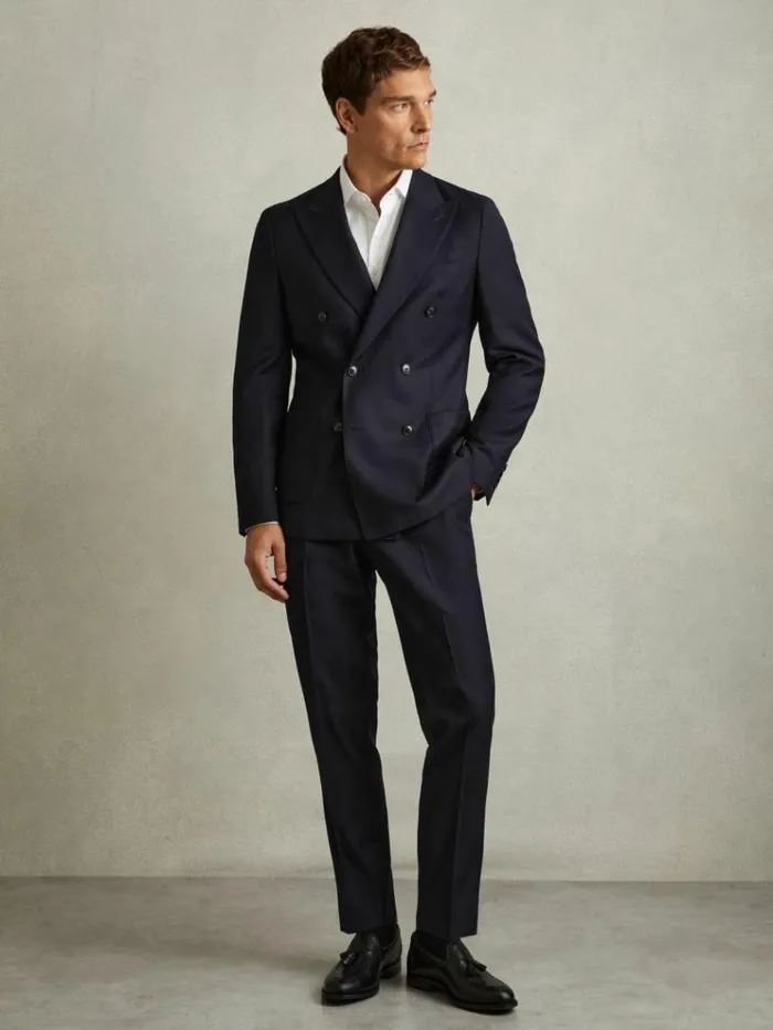 REISS Suits and Tailoring Men WoolBlend Flannel Suit Trousers Navy