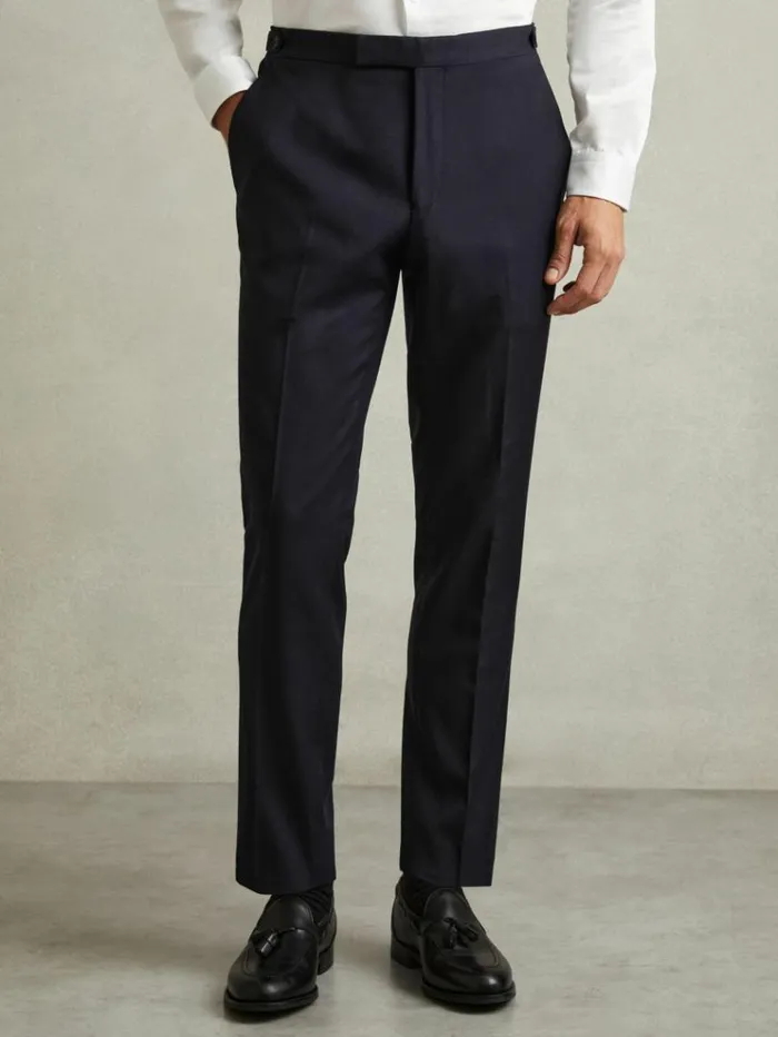 REISS Suits and Tailoring Men WoolBlend Flannel Suit Trousers Navy