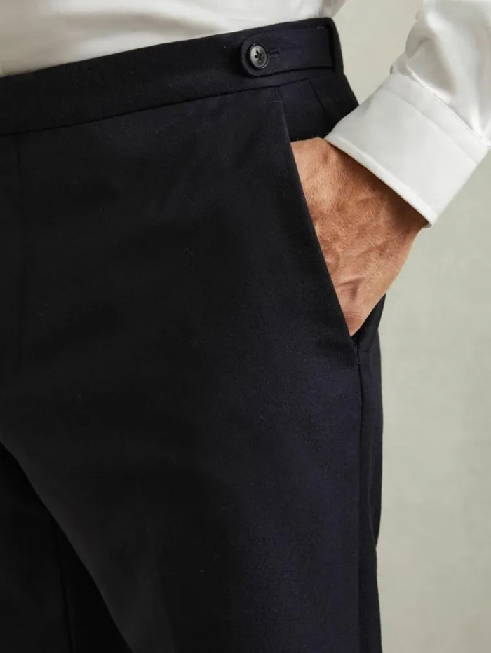 REISS Suits and Tailoring Men WoolBlend Flannel Suit Trousers Navy