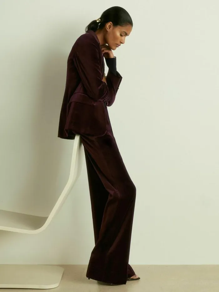 REISS Suits and Tailoring Women CottonVelvet Flared Trousers Burgundy