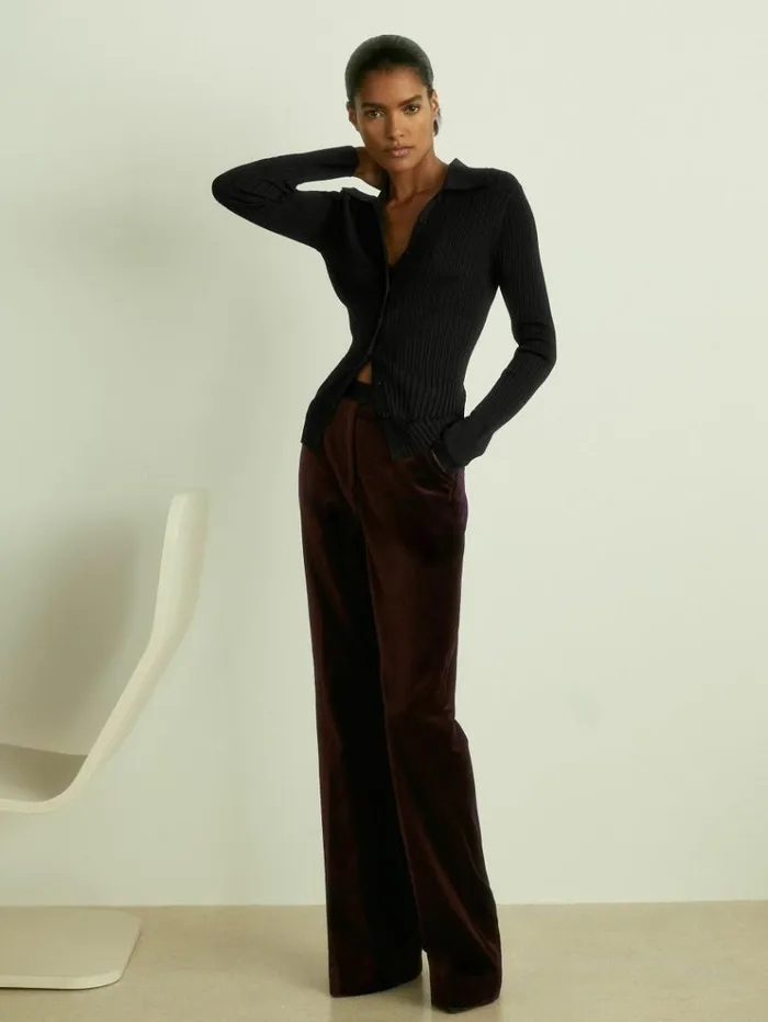 REISS Suits and Tailoring Women CottonVelvet Flared Trousers Burgundy