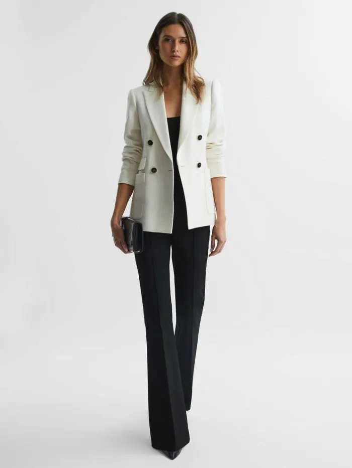 REISS Suits and Tailoring Women Double Breasted Twill Blazer White