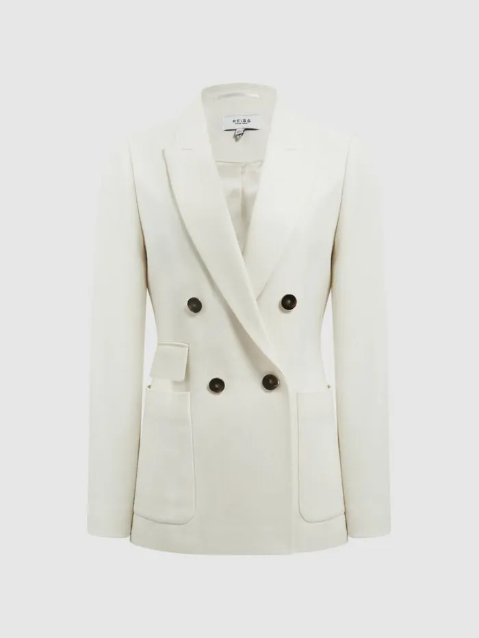 REISS Suits and Tailoring Women Double Breasted Twill Blazer White