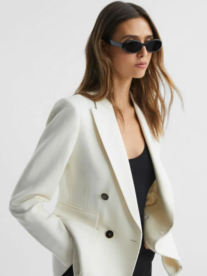 REISS Suits and Tailoring Women Double Breasted Twill Blazer White