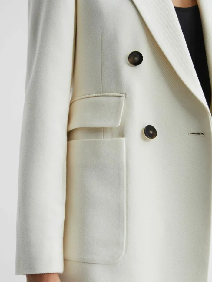 REISS Suits and Tailoring Women Double Breasted Twill Blazer White