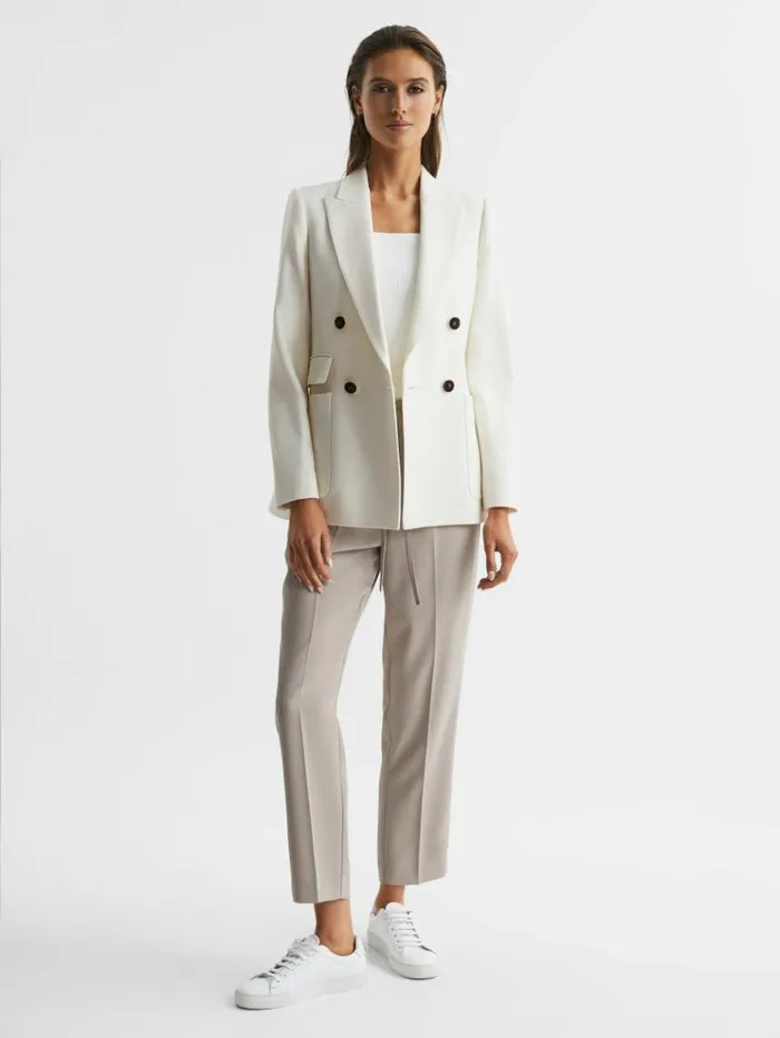 REISS Suits and Tailoring Women Double Breasted Twill Blazer White