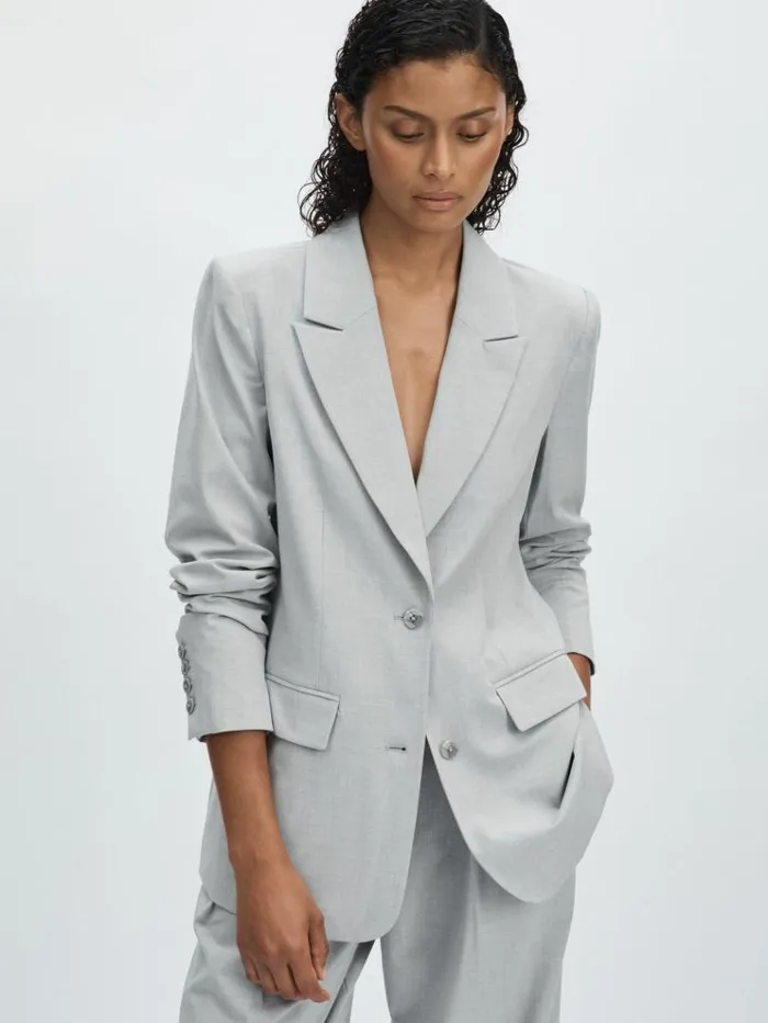 REISS Suits and Tailoring Women Oversized Sharkskin Suit Jacket Heather Grey