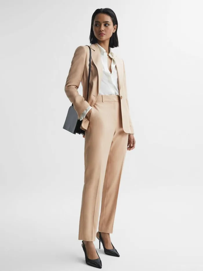 REISS Suits and Tailoring Women Slim Fit High Rise Trousers Camel