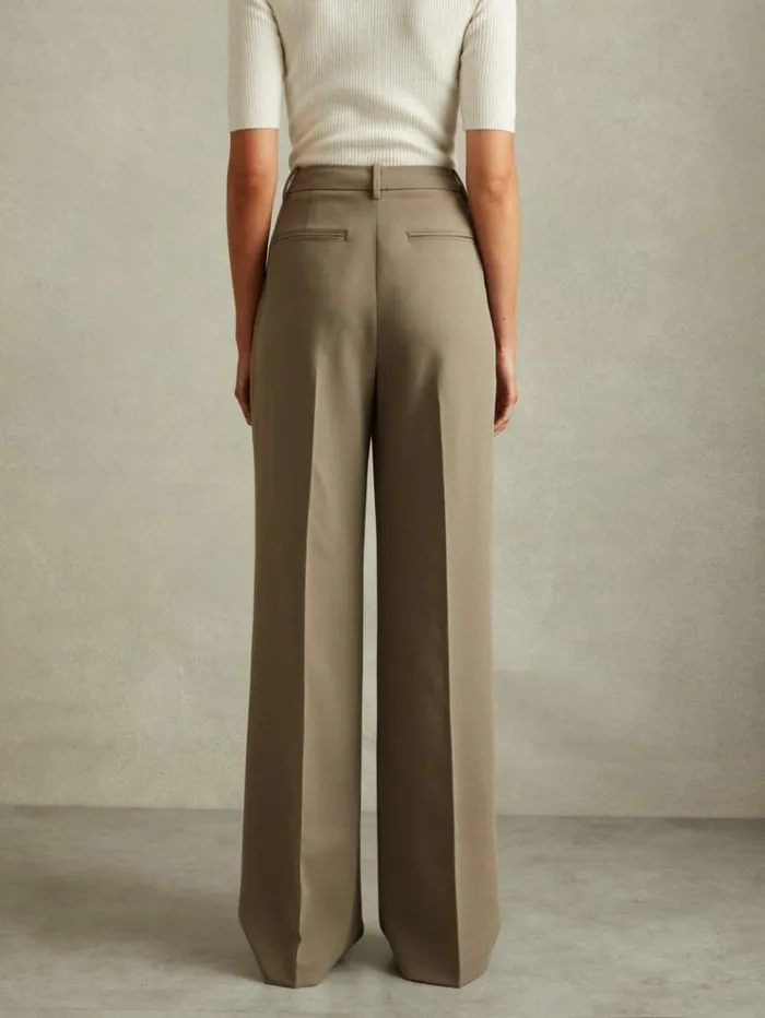 REISS Suits and Tailoring Women Wide Leg Front Pleat Suit Trousers Khaki