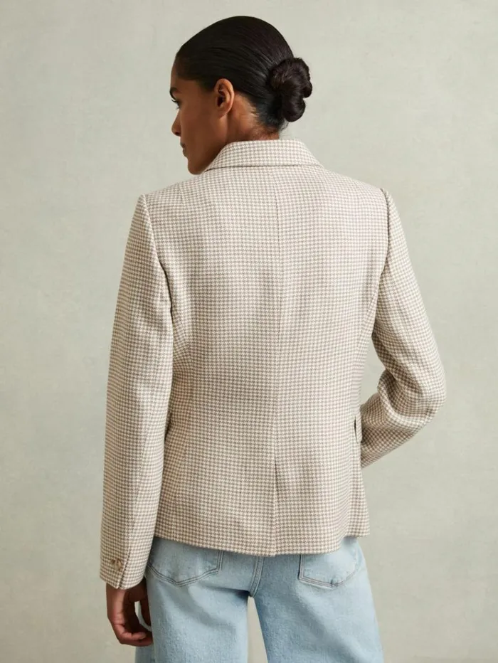 REISS Suits and Tailoring Women WoolBlend DoubleBreasted Dogtooth Blazer Beige Check
