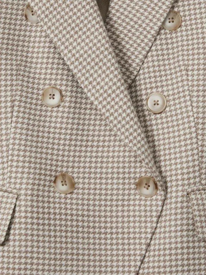 REISS Suits and Tailoring Women WoolBlend DoubleBreasted Dogtooth Blazer Beige Check