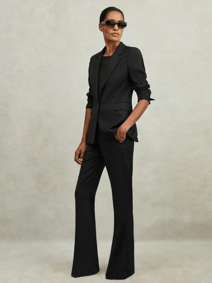 REISS Suits and Tailoring Women WoolBlend Tailored Flared Suit Trousers Black REISS Suits and Tailoring Women WoolBlend Tailored Flared Suit Trousers Black
