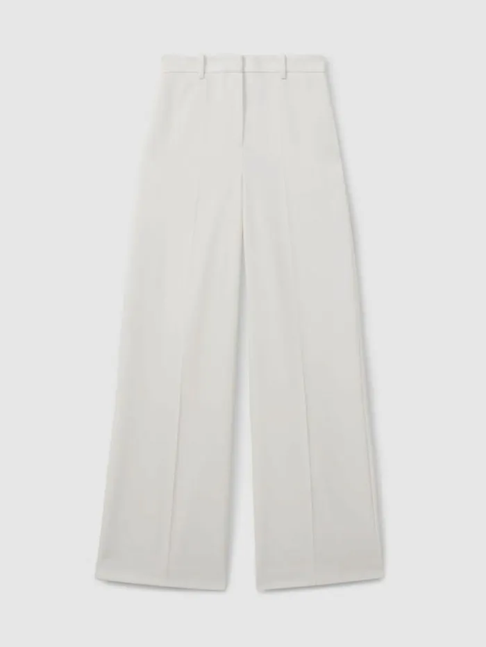 REISS Suits and Tailoring Women Wool Blend Wide Leg Tux Trousers White