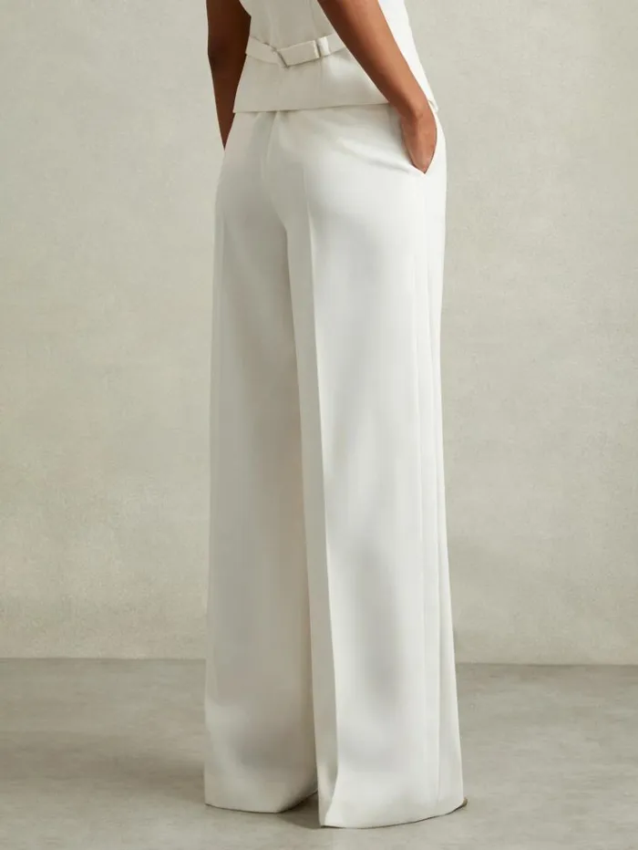 REISS Suits and Tailoring Women Wool Blend Wide Leg Tux Trousers White