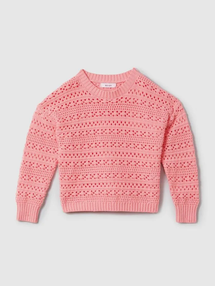 REISS Sweaters Children Crochet Crew Neck Jumper Pink