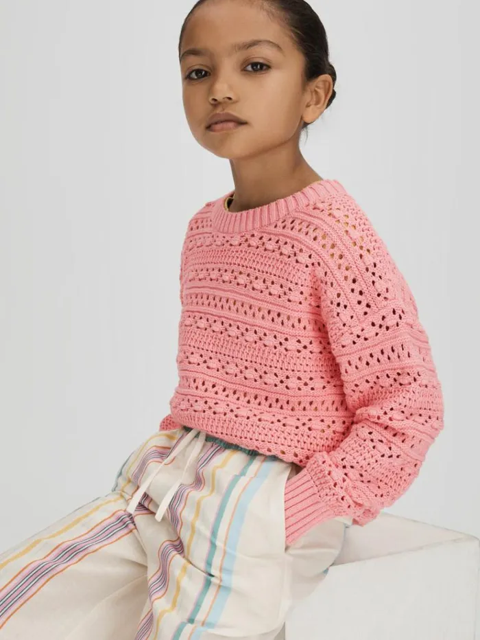 REISS Sweaters Children Crochet Crew Neck Jumper Pink