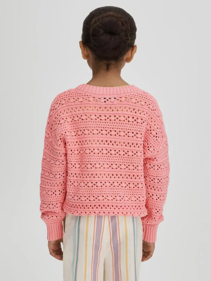 REISS Sweaters Children Crochet Crew Neck Jumper Pink