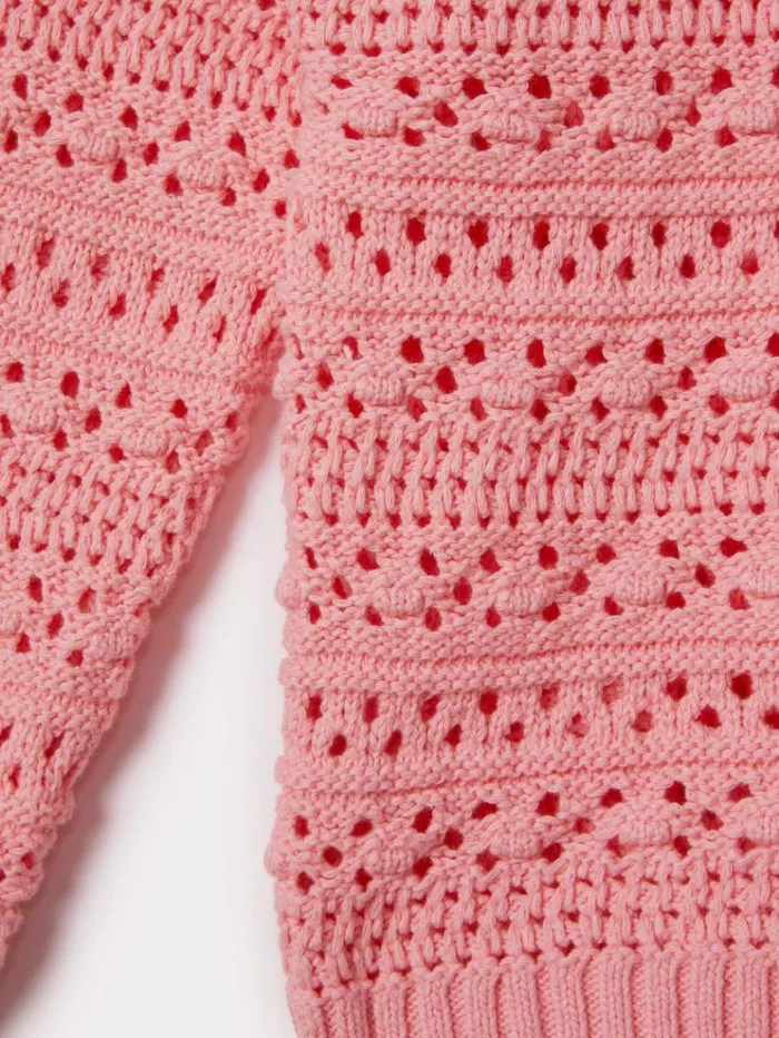 REISS Sweaters Children Crochet Crew Neck Jumper Pink