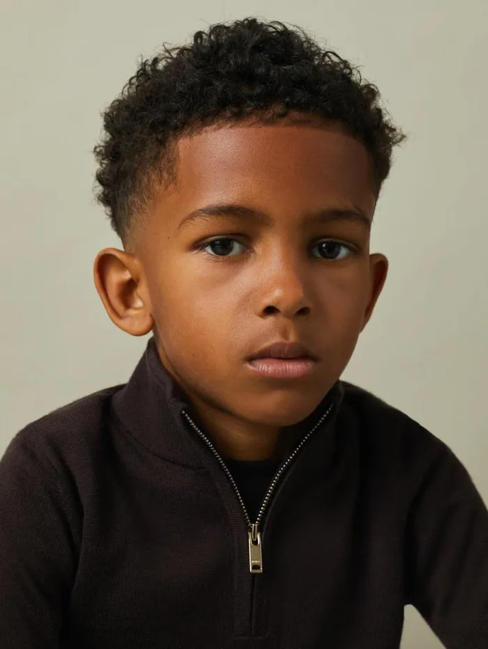 REISS Sweaters Children Merino Wool HalfZip Funnel Neck Jumper Coco Brown