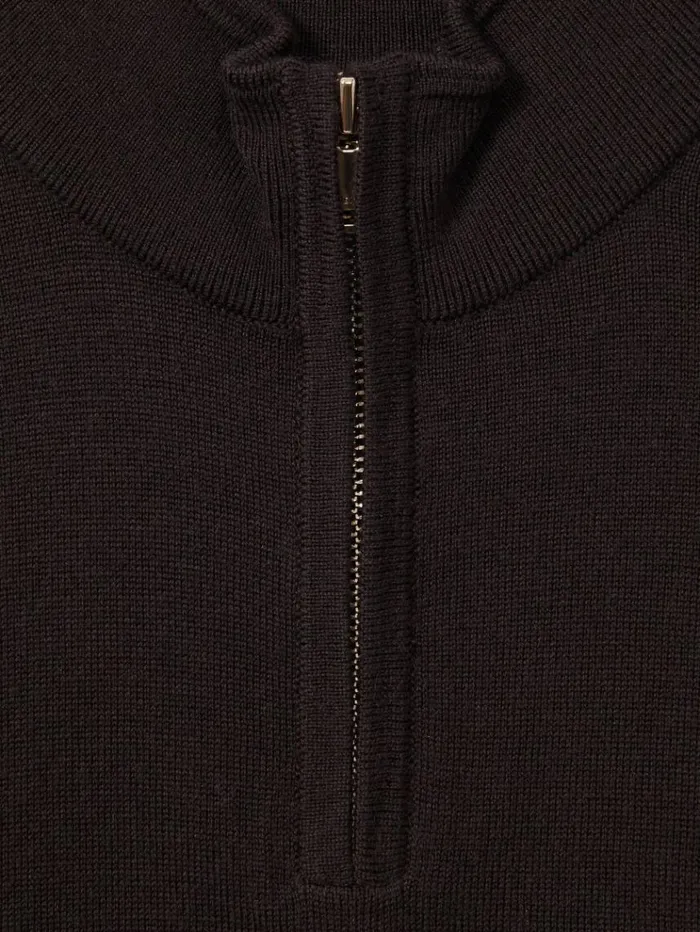 REISS Sweaters Children Merino Wool HalfZip Funnel Neck Jumper Coco Brown