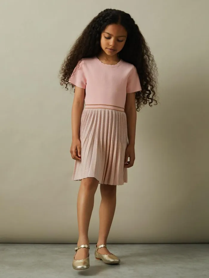 REISS Sweaters Children Metallic Pleated Knitted Dress Pink