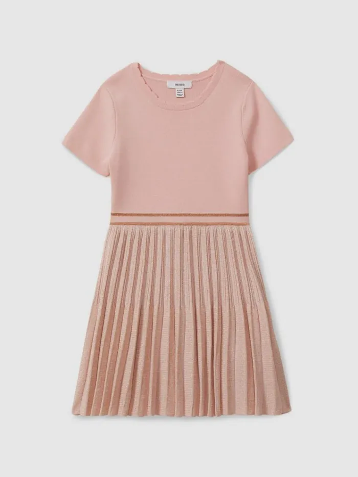 REISS Sweaters Children Metallic Pleated Knitted Dress Pink
