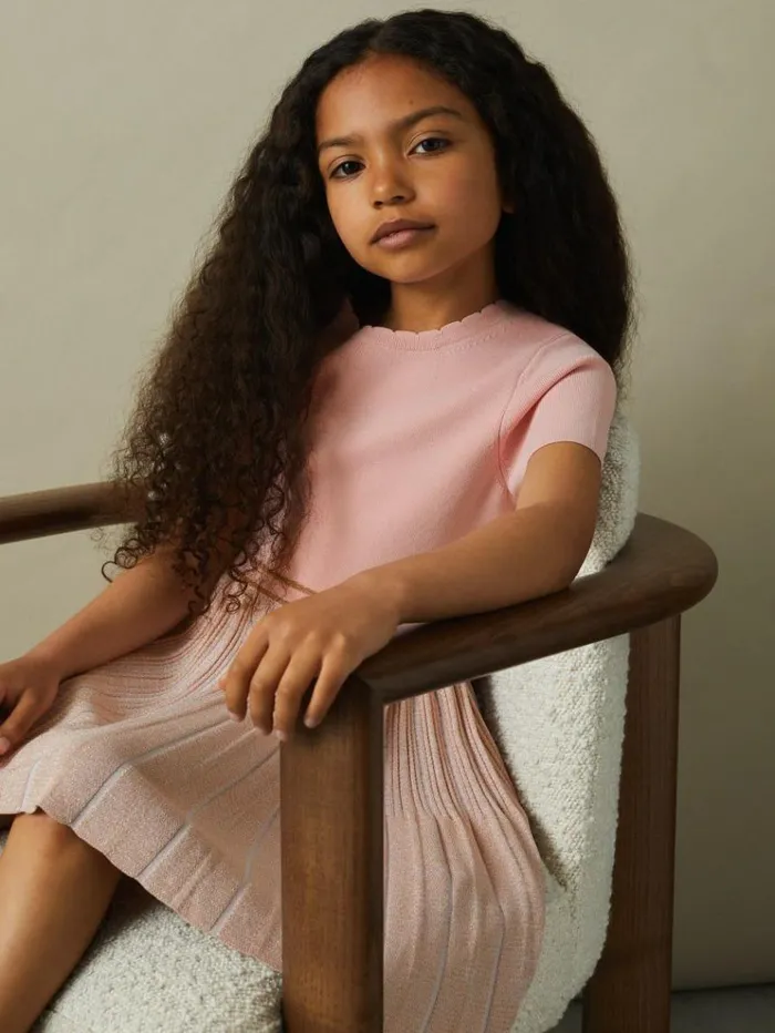 REISS Sweaters Children Metallic Pleated Knitted Dress Pink