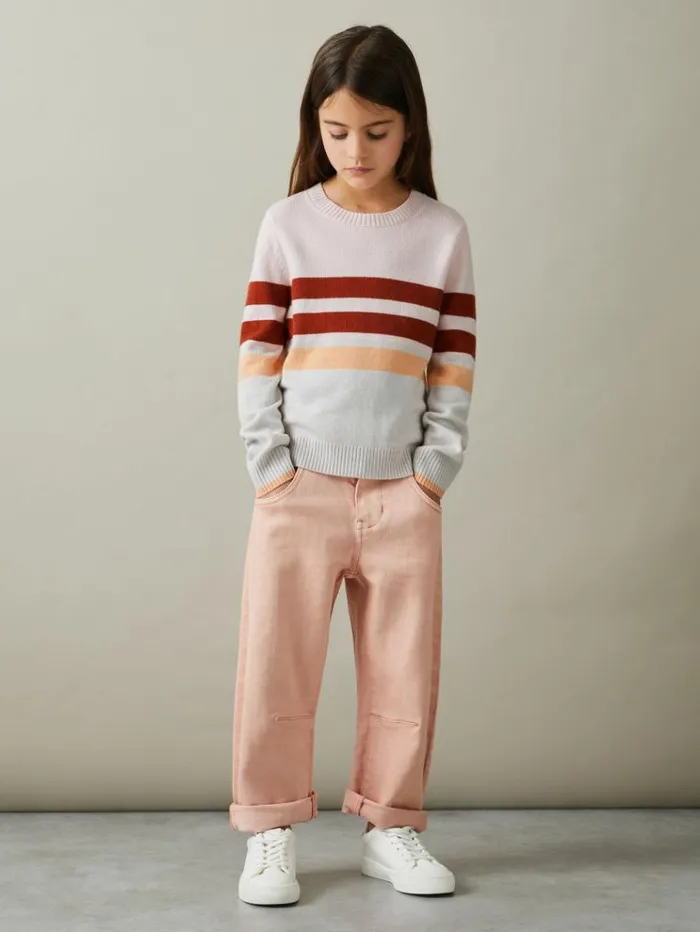 REISS Sweaters Children Wool Blend Striped Crew Neck Jumper Pink