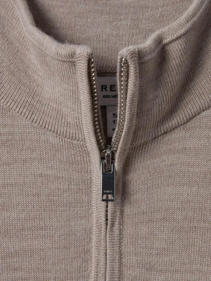 REISS Sweaters Children Wool HalfZip Funnel Neck Jumper Wheat Melange