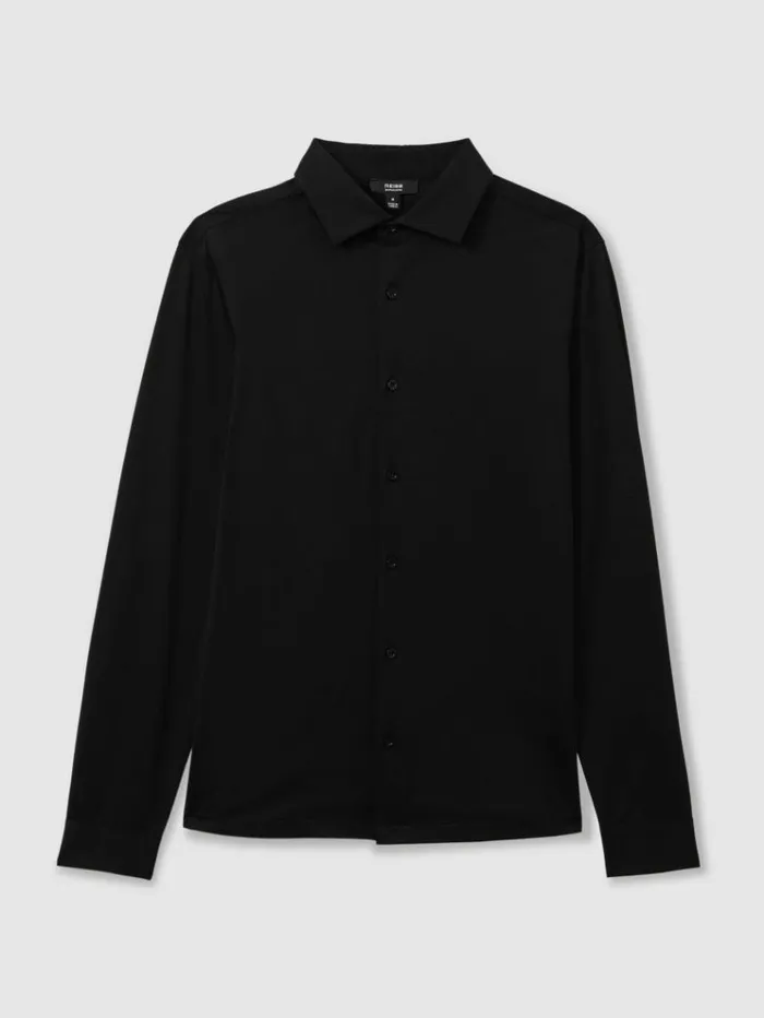 REISS Sweaters Men Mercerised Cotton Jersey Shirt Black