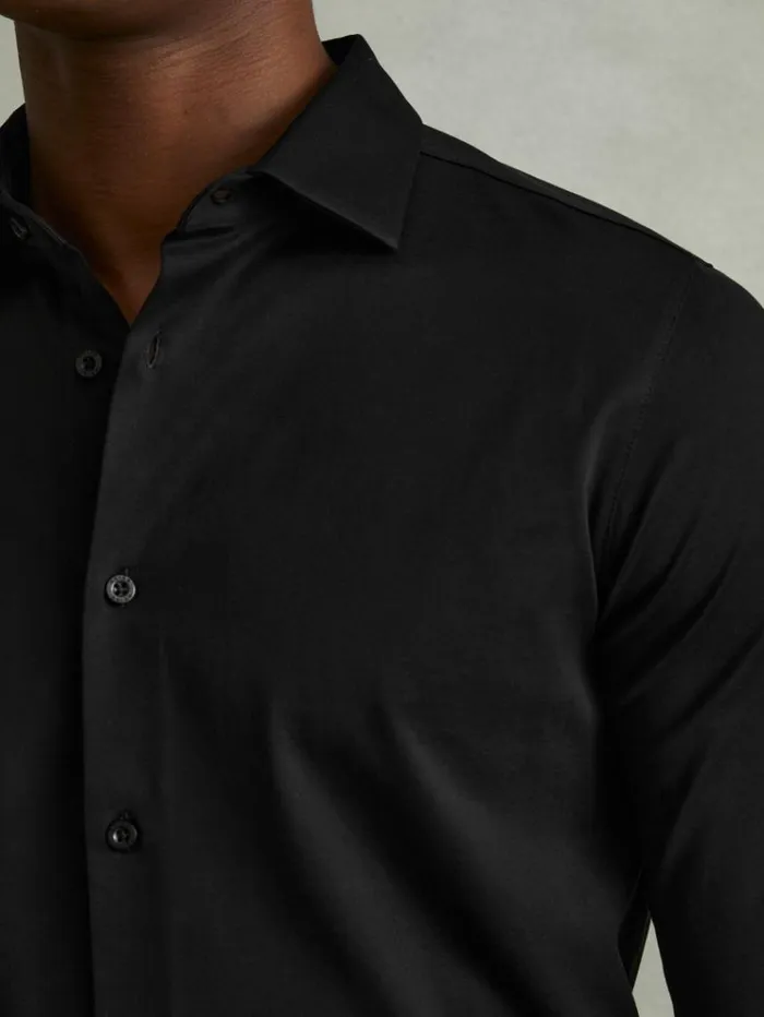 REISS Sweaters Men Mercerised Cotton Jersey Shirt Black