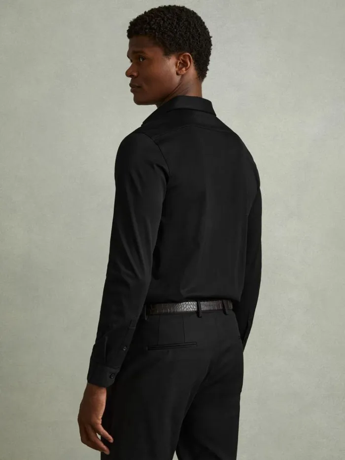 REISS Sweaters Men Mercerised Cotton Jersey Shirt Black