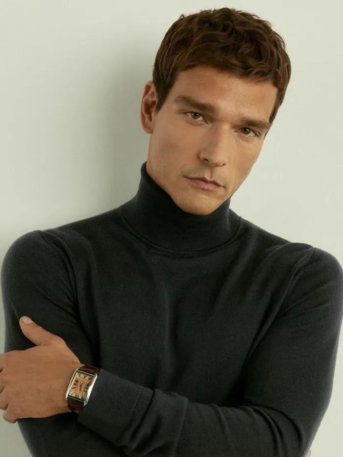 REISS Sweaters Men Merino Roll Neck Jumper Dark Military Green