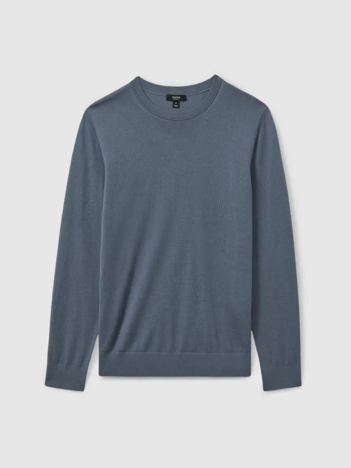 REISS Sweaters Men Merino Wool Crew Neck Jumper Airforce Blue