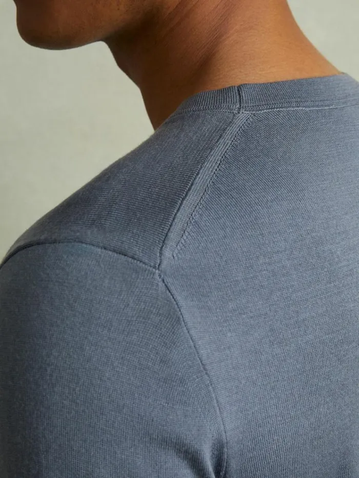 REISS Sweaters Men Merino Wool Crew Neck Jumper Airforce Blue