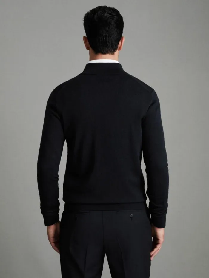 REISS Sweaters Men Merino Wool FunnelNeck Cardigan Black
