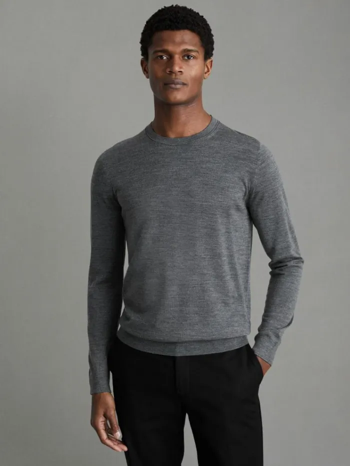 REISS Sweaters Men Pack Of Two Merino Wool Jumpers Mid Grey