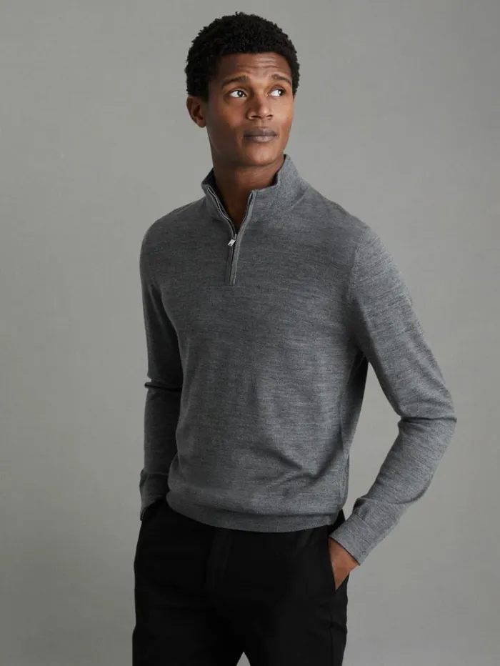 REISS Sweaters Men Pack Of Two Merino Wool Jumpers Mid Grey
